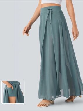 ***SOLD***  HALARA Highwaisted Drawstring Mesh Maxi Skirt - Mineral Blue